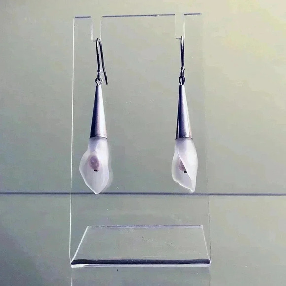 Sterling Silver and Frosted Glass Calla Lily Earrings - Picture 1 of 3
